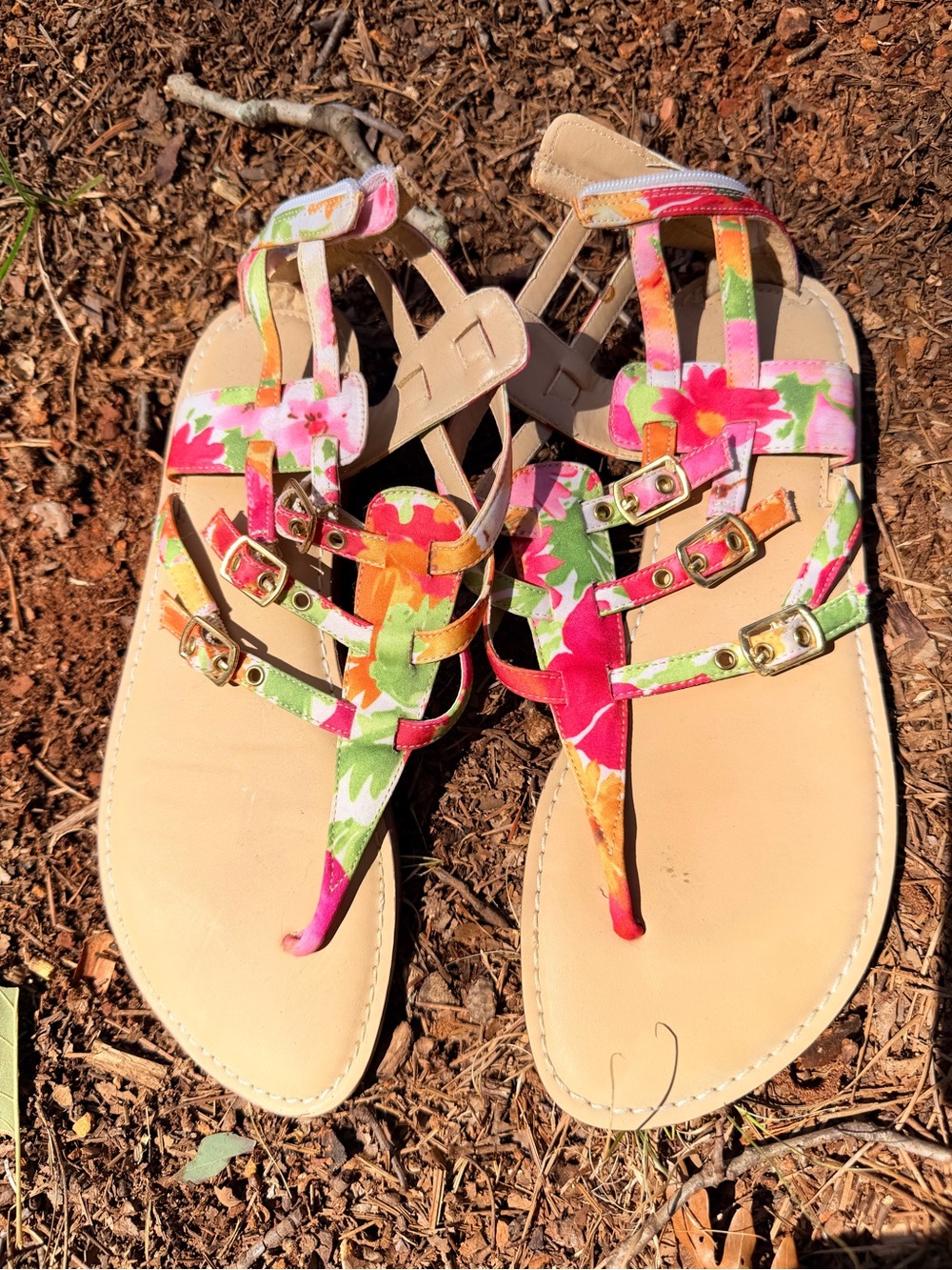 Floral Pink Multi-Color Strappy Women's Sandals